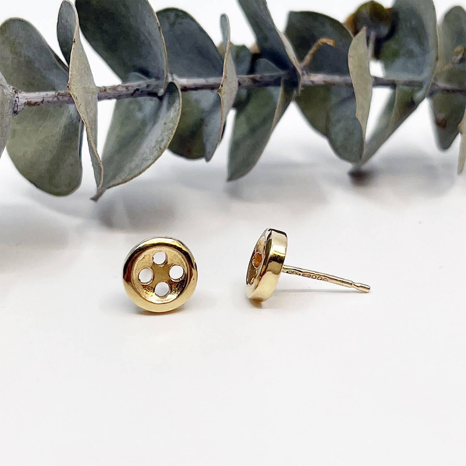 Gold Button Stud Earrings Button Earrings Gold Earrings Etsy UK
