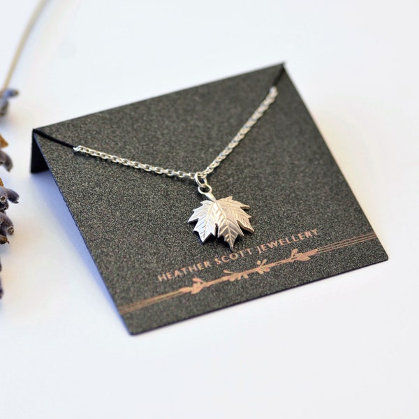 Maple leaf necklace, maple leaf jewellery, Canada theme, leaf necklace, sterling silver, handmade jewellery, leaf jewellery, uk made, nature