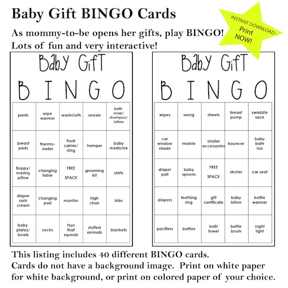 Baby Shower Game Baby Gift BINGO Print 