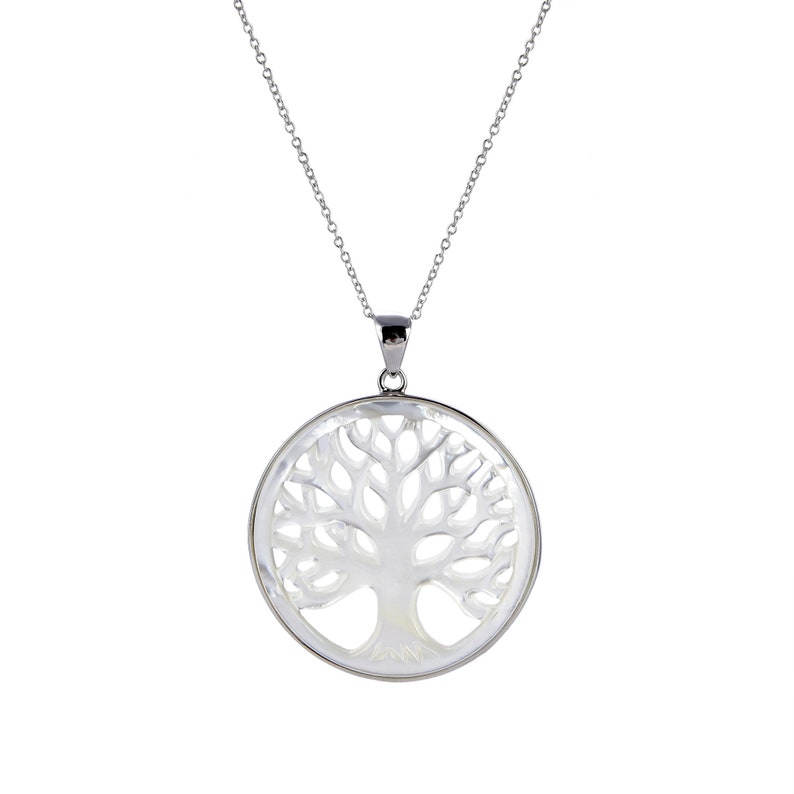 Sterling Silver with Mother of Pearl Tree of Life Pendant with 18 Chain