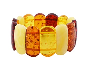 Colorful Amber Stone Bracelet, Stretchy Bracelet for Women jewelry, Wide Gemstone Bracelet Gift for Her