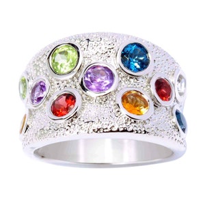 V3 Jewelry® - Sterling Silver with Natural Multi Gemstone Wide-Band Ring -Gift for her