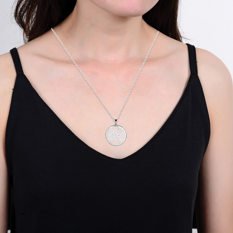 Sterling Silver with Mother of Pearl Tree of Life Pendant with 18 Chain