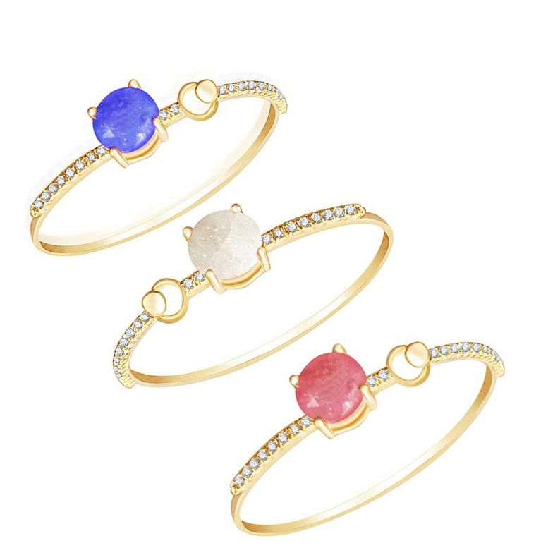 Goldtone Cuff Bangle Bracelet with Natural Choice of Gemstone and White Cubic Zirconia