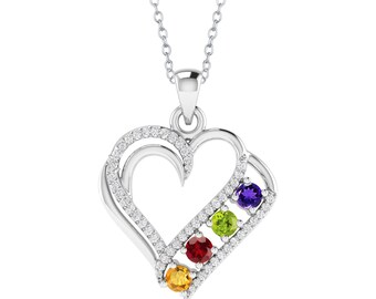 Sterling Silver Natural Multi Gemstone Heart Pendant, Best Gift For Her, Multi Color Pendant, Beautiful Heart Pendant, Gemstone Pendant