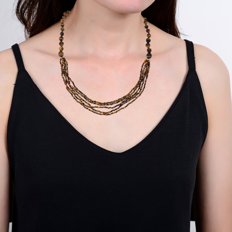 Sterling Silver 33 Multi Strand Faceted and Smooth Choice of Gemstone Bead Necklace