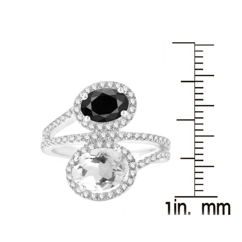 Sterling Silver with Oval Shape Natural Black Spinel and White Topaz Bypass Ring