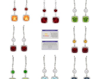 V3 Jewelry® Sterling Silver with Choice of Natural Gemstone and White Topaz Dangle Earring - Gift for her