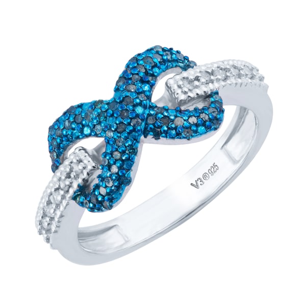 V3designsInc - Sterling Silver with Natural White and Blue Diamond Ring -Infinity Ring -Gift for her