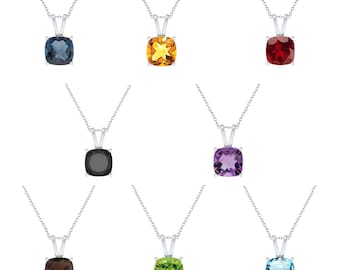 V3 Jewelry® Sterling Silver with Choice of Natural Gemstone Solitaire Pendant with 18"Cable Chain - Gift for her