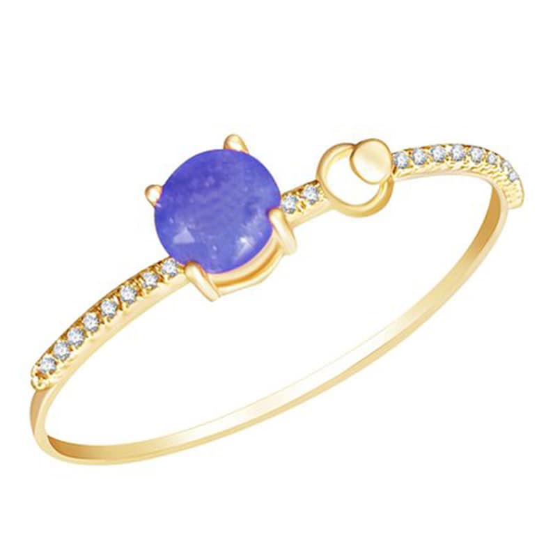 Goldtone Cuff Bangle Bracelet with Natural Choice of Gemstone and White Cubic Zirconia