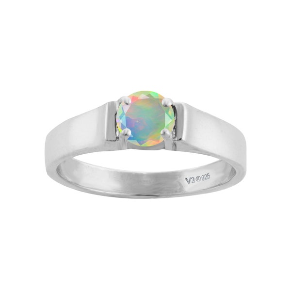 Ethiopian Opal Solitaire Ring, Genuine Ethiopian Gemstone, Sterling Silver Band, October Birthstone Ring, Gift for Her, Minimalist Ring