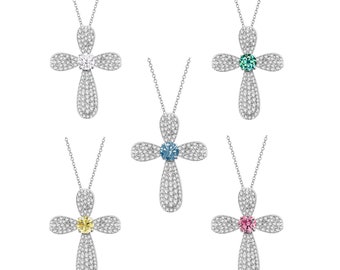 V3 Jewelry® - 925 Sterling Silver with Choice Of Moissanite & White Zircon Cross Pendant with 18" Cable Chain -Gift for her