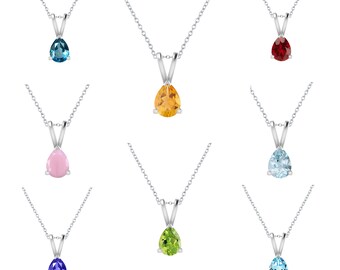 V3 Jewelry® Sterling Silver with Choice of Natural Gemstone Solitaire Pendant with 18" Chain 2" Extension -Gift for her