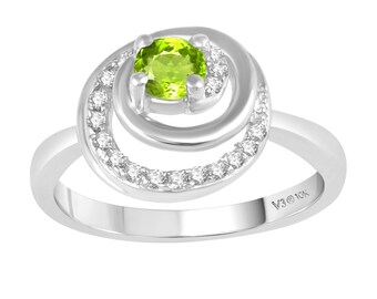 10KT White Gold with Natural Peridot and White Diamond Solitaire Ring