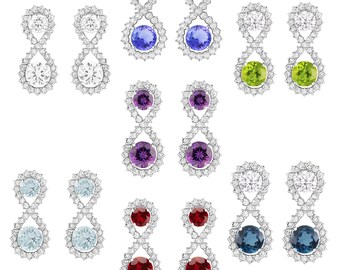 V3 Jewelry® - 925 Sterling Silver with Choice of Natural Gemstones and White Topaz Drop Earring - Gift for her