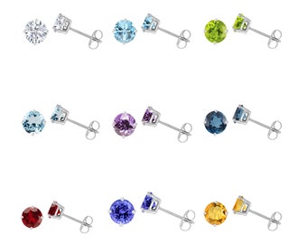 V3 Jewelry® - 925 Sterling Silver with Choice Of Round 5MM Gemstone Stud Earring - Gift for her - Birthstone Jewelry