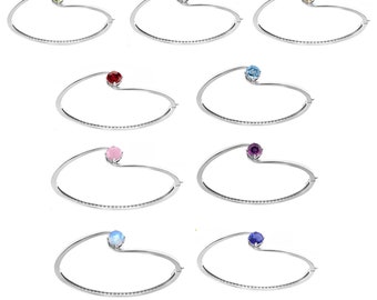 Round Shape Solitaire Bracelet Silver Bangle Bracelet Round Shape Natural Gemstone Bangle Bracelet Friendship Bracelet Gift for Best Friend