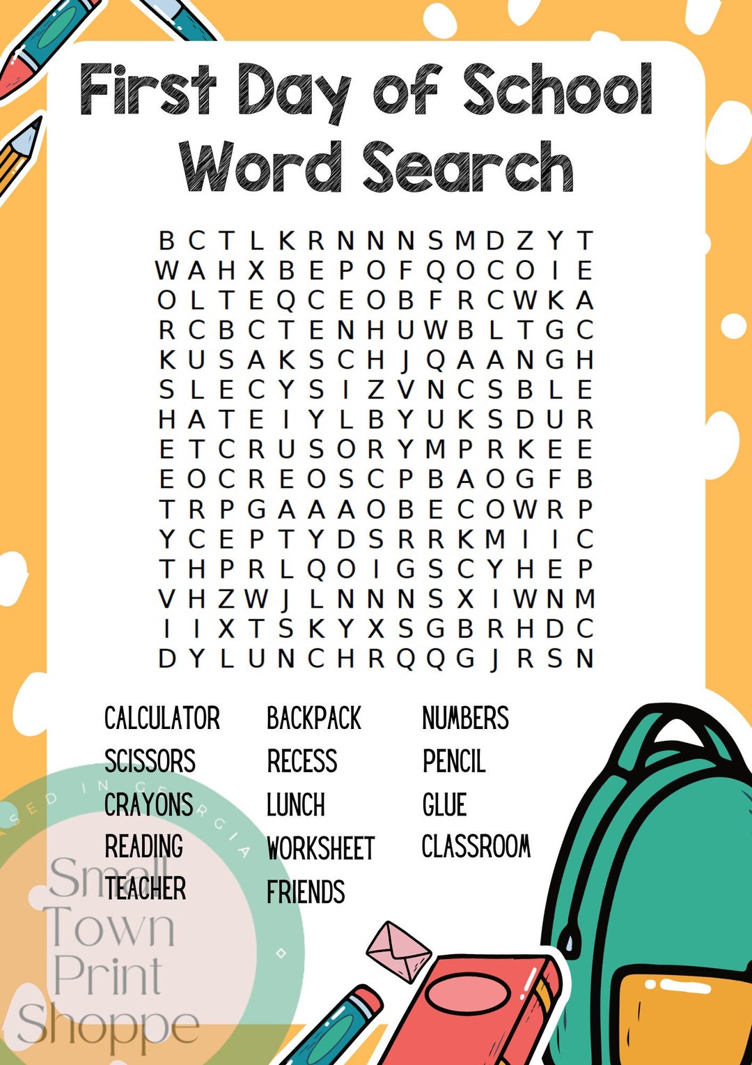 First Day of School Word Search - Etsy