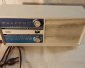 Vintage 1960s RcA Victor Turquoise on White AM-FM-AFC Electric Radio in Mid Century Modern Wedge-Shape Styling