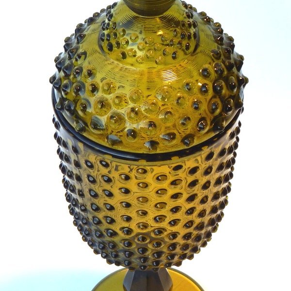 12.5” Tall FENTON Olive Green Hobnail Footed, Covered Candy/Bon-Bon Dish C. 1940