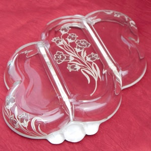 Antique, 1920's, Duncan & Miller Heavy Crystal and Sterling Silver DAFFODIL 3-Sectioned Relish Dish