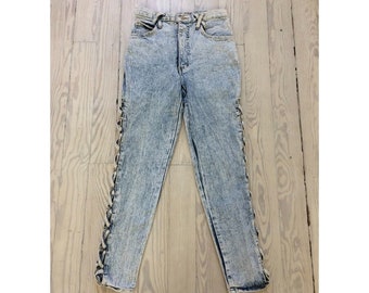 Vintage 80s Jeans / 1980s Acid Wash Cut Out Jeans / Small