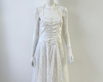 1980s Dress / 80s White Lace Dress / Medium