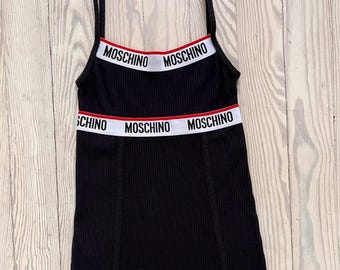 1990s Dress / 90s Sexy Moschino Ribbed Knit Mini Dress / Extra Small
