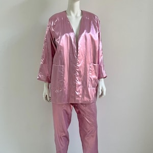 1980er Jahre Set / 80s Pink Lamé Jacket and Hose Set / Medium to Large