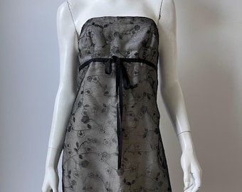 Vintage 2000s Dress /Y2K Strapless Black Floral Sheer Tocca Dress / S