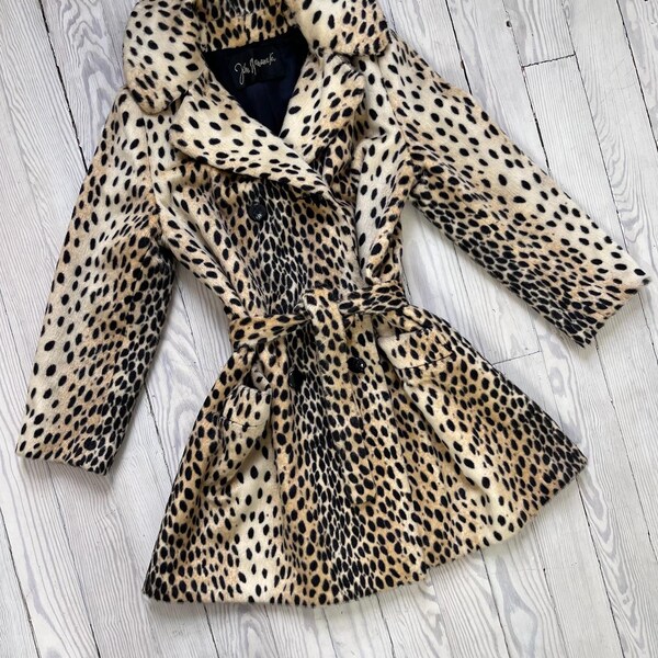 Kurtka z lat 60. / Płaszcz ze sztucznego futra z nadrukiem w panterkę z lat 60. / Rozmiar średni do dużego