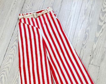 Vintage 30s Pants / 1930s Red Striped Sportswear Trousers / XXS