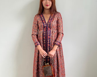 1969 Dress / 60s Geoffrey Beene Documented Metallic Brocade Dress / Extra Small