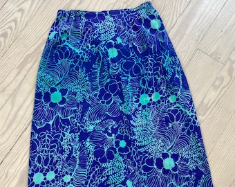 1970s Skirt / 70s Blue Nylon Slip Skirt / Small