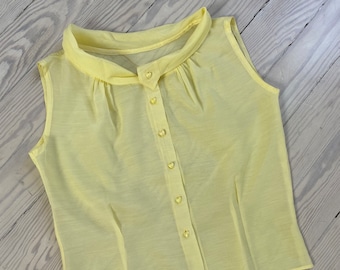 1960s Top / 60s Yellow Sheer Sleeveless Shirt / Large