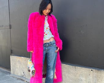 Gucci Bright Pink Shearling Fur Runway Coat / Sz 38 Small to