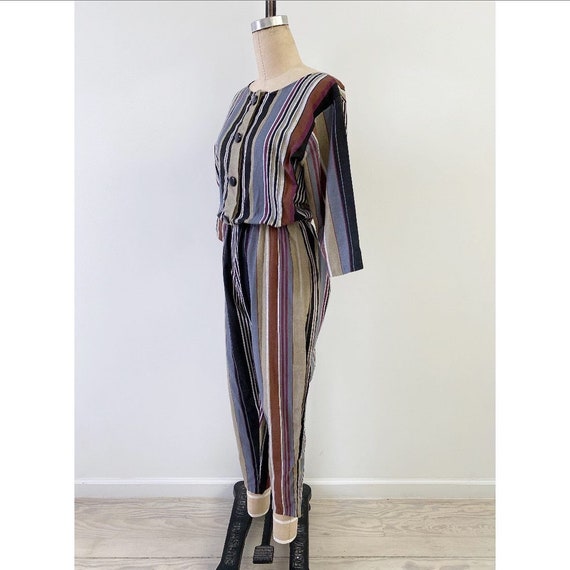 Vintage 1980s Jumpsuit / 80s Striped Jumpsuit / S… - image 4