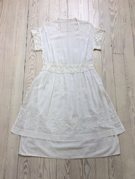 Edwardian Dress / 1910s White Sheer Cotton Voile D