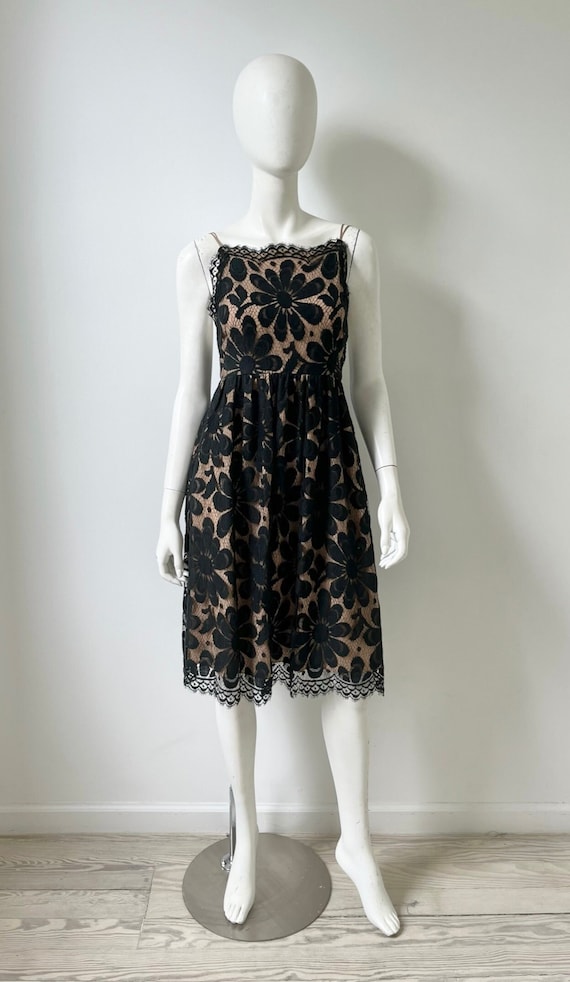 1970s Dress / 80s Bill Blass Backless Black Lace … - image 1