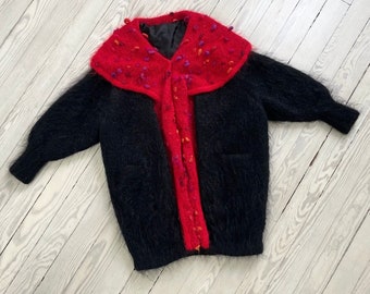 1980s Sweater / 80s Mohair Oversized Sweater Jacket / OSFM