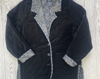 Vintage Black velvet Jacket with Tapestry Lining