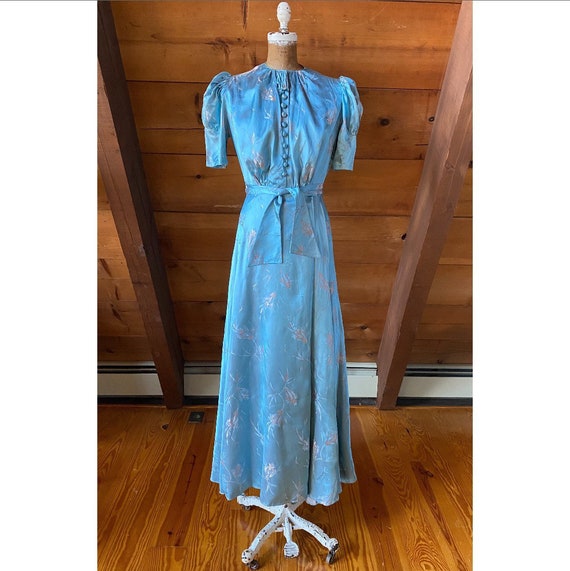 Vintage 1930s Dressing Gown / 40s Blue Silver Dama