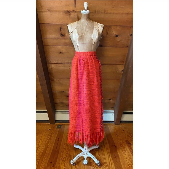 Vintage 70s Skirt / 70s Woven Wool Fringe Skirt /