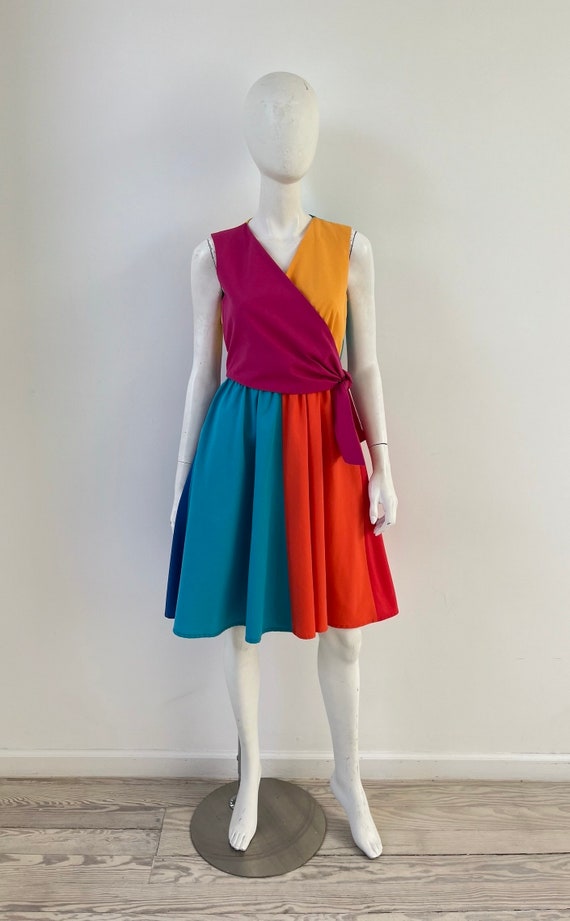 1980s Dress / 80s Does 50s Color Block Dress / Sma