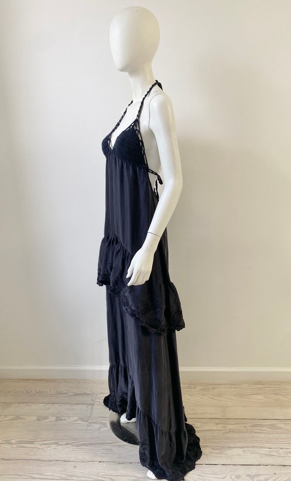 1990s Dress / 90s Crochet and Silk Halter Maxi Dr… - image 5