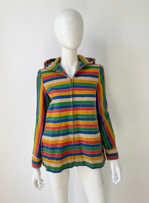 1970s Jacket / Rainbow Striped Serape Blanket Pos… - image 5