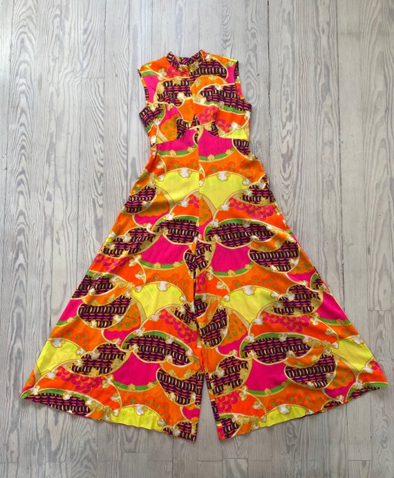 Vintage 1960s Jumpsuit / 70s Neon Palazzo Jumpsuit