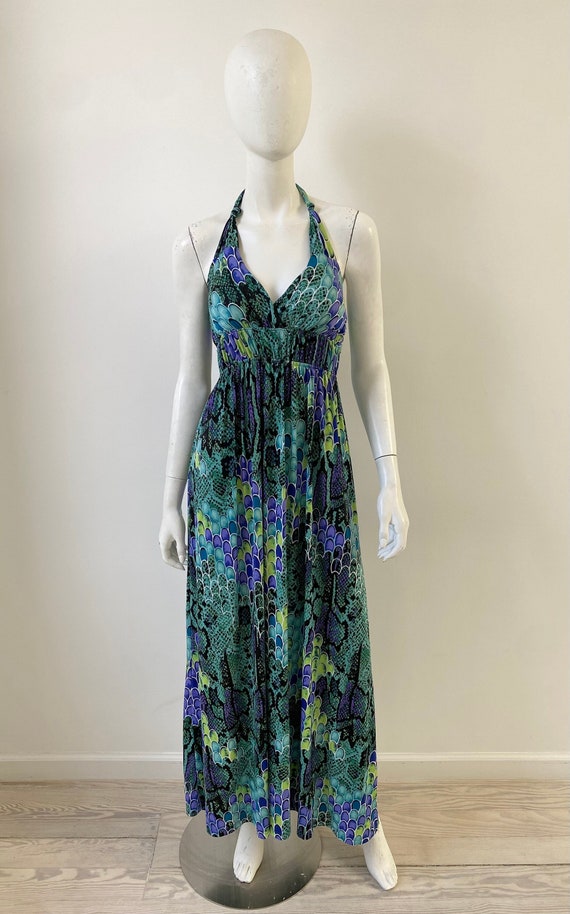 1990s Dress / 90s Blue and Green Snake Print Swim 