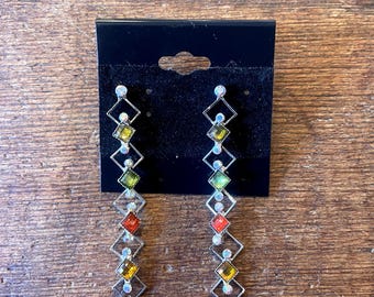Vintage Multicolor Crystal Dangle Earrings